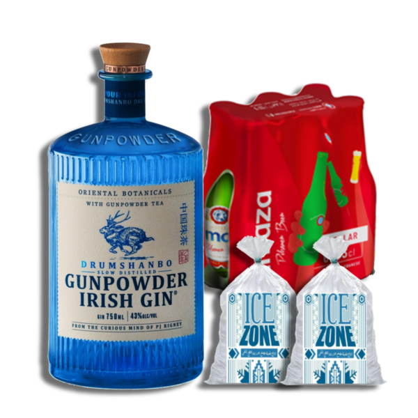 Drumshanbo Gunpowder Irish Gin (1000ML) + 6 Almaza Beer Bottles + 2 Ice Packs