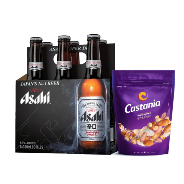 6 Bottles Asahi Super Dry Beer + Castania Classic Nuts