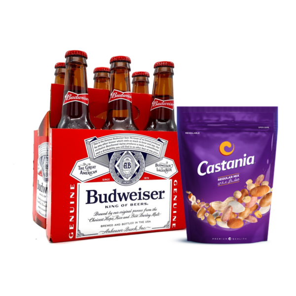 6 Bottles Budweiser Beer + Castania Classic Nuts